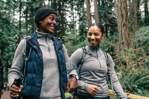 Mother and daughter on a hike wearing Noz cool color sunscreen